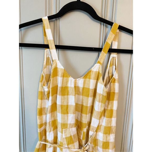Reformation Beverly Linen Wrap Dress Yellow White Check, Size XS, Deep V Neck 💛 - Picture 10 of 12